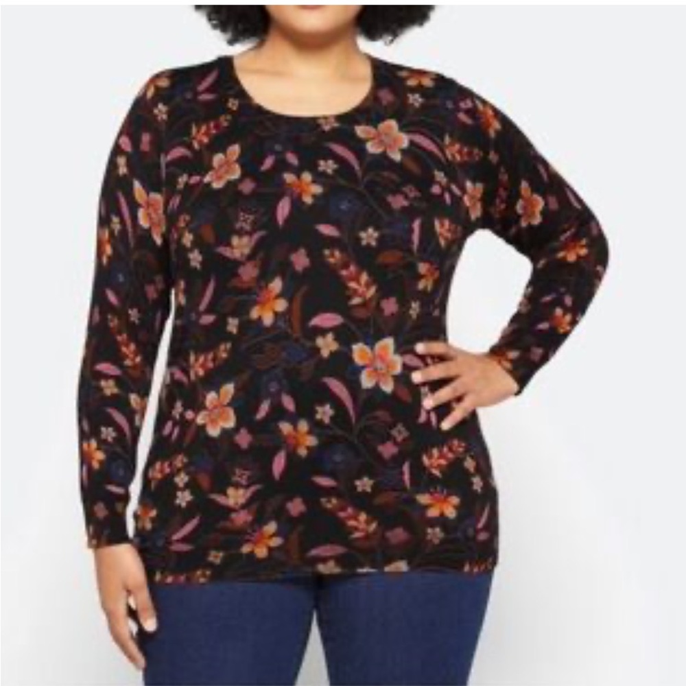 Daniel Rainn Lyna Crew Neck Sweater - Large Black Fall Floral
